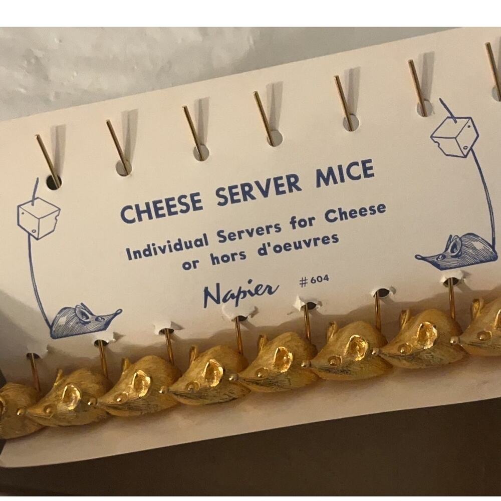 Vintage Napier #604 Cheese Mice Appetizer Picks Set of 8 Gold Plated Mid Century